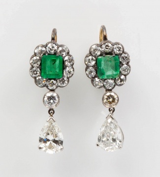 14K Gold, Diamond and Emerald Clip Back Earrings